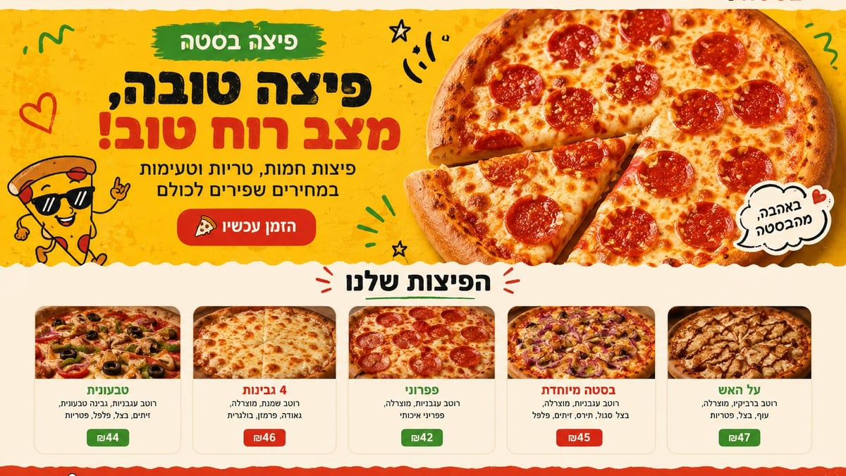 צילום מסך של אתר לדוגמה — פיצה בסטה, מסעדת פיצה
